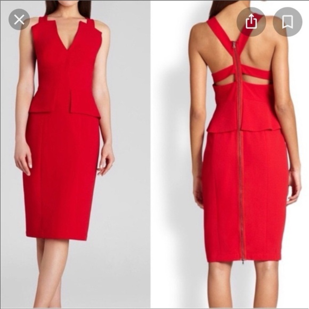 $298 P/O BCBGMaxAzria Red Backless Sheath Dress V-Neck Cocktail